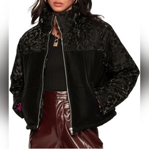 Blue Revival In Combat Black Camo Puffer Jacket With Fuchsia Lining LARGE